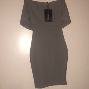 Carley Dove Grey Bardot Frill Bodycon Dress